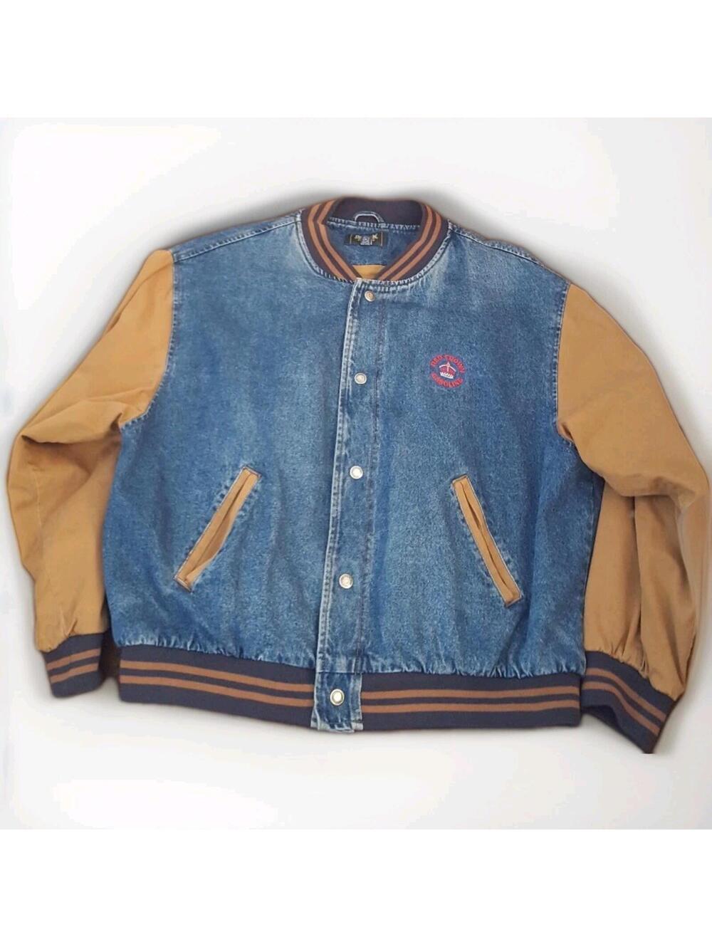 Vintage Red Crown Gasoline Embroidered Jean Jacket Dunbrooke Cotton Gas Letter